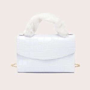 Mini Fuzzy Croc Embossed Flap Square Bag
